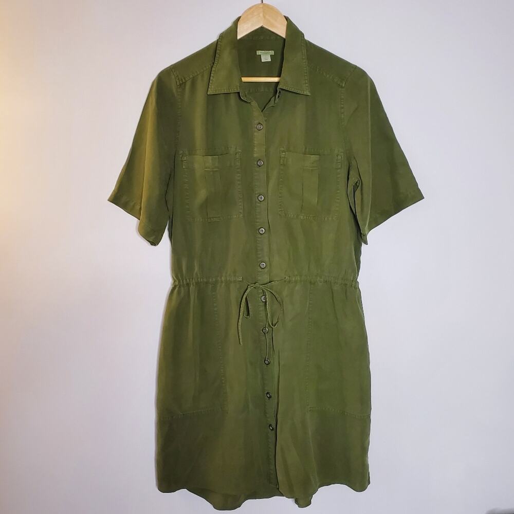 Sundance green button front drawstring waist 100% Lyocell midi dress Size Small
